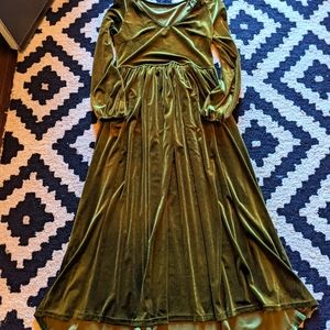 Olive green velvet dress